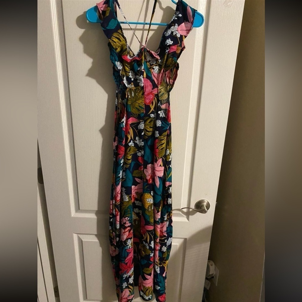 Women’s Floral Maxi Dress Medium Tropical Pink Flowers Open sides Off shoulder - Picture 2 of 8
